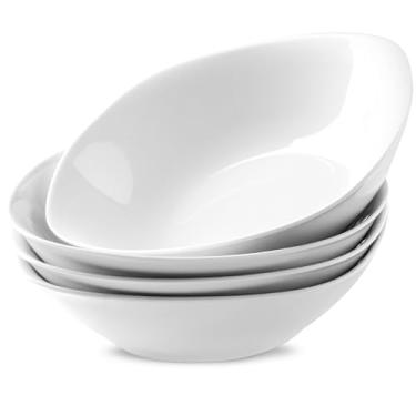 Imagem de fMBB 4 tigelas grandes de massa, pratos de jantar profundos de porcelana de 1000 ml, conjunto de tigelas de salada grandes, utensílios de jantar para aquecer a casa, máquina de lavar louça,