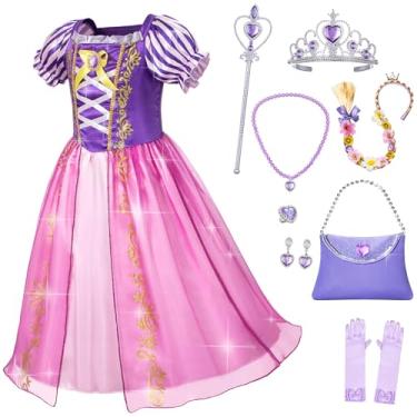 Imagem de Topney Girls' Princess Rapunzel Dress Up Costume - with Rapunzel Accessories for Birthday Halloween Cosplay 10-11 Years