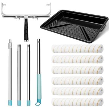 Imagem de Zhanmai Kit de rolo de pintura grande 13 peças com moldura de rolo ajustável de 30 a 45 cm, haste de extensão de aço de 30 a 1,5 m, 6 peças, mangas de rolo de tinta de microfibra de 45,7 cm, bandeja