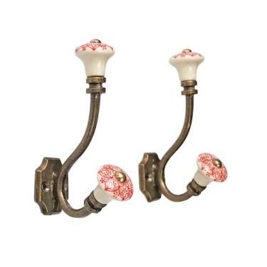 Imagem de BROOK AND BIRCH Ganchos de cerâmica para revestimento e parede, ganchos de ferro montados na parede, gancho de roupão antigo, cabide de toalha para entrada, quarto, cozinha, casa - Conjunto de 2