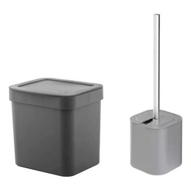 Imagem de Kit Lixeira Trium Com Tampa 4,7 Litros + Escova Sanitaria - OU, Chumbo