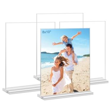 Imagem de Molduras de acrílico 20,3 x 25,4 cm, pacote com 4 porta-retratos de plástico transparente, 20,3 x 25,4 cm, tela de mesa dupla face para foto em casa, escritório, vertical