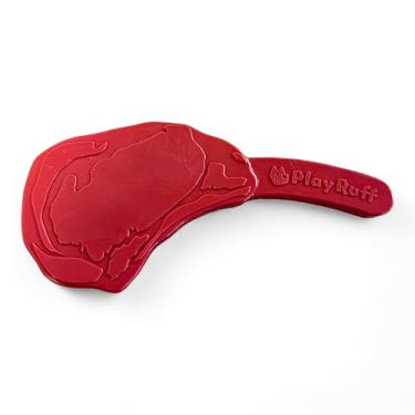 Imagem de PlayRuff Brinquedo de mastigar bife de nylon ultra premium durável para cães | para mastigadores agressivos | Feito nos EUA (Tomahawk Ribeye) vermelho