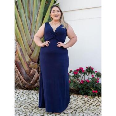 Imagem de Vestido Longo Plus Size Decote Torcido em V - luh may, Azul, XG