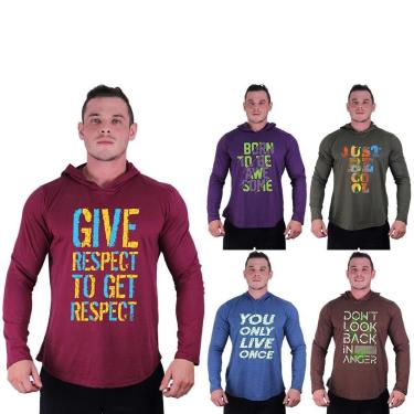 Imagem de Kit 5 Camisetas Manga Longa com Touca Longline Estampada Treino Academia Lazer Casual-Masculino