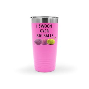 Imagem de SpreadPassion Copo de tricô, presente de tricô, I swoon over big balls Copo de aço inoxidável de tricô, copo isolado de 590 ml, ideia de presente de aniversário de Natal (rosa)