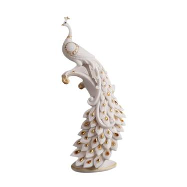 Imagem de Generic Elegante estátua de pavão estatueta animal fino acabamento resina escultura mesa ornamento para escritório sacada prateleira interior, 16cm X 12.5cm X 40cm