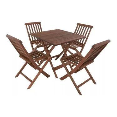 Imagem de Jogo de Mesa com 4 cadeiras de Madeira  para Jardins Piscinas Varanda 