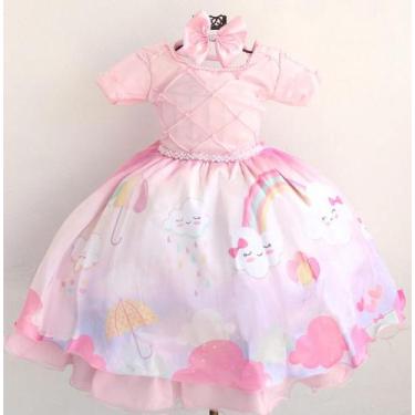 Imagem de Vestido Infantil Chuva De Amor Bençao Nuvem Com Tiara - Pingo de Gente