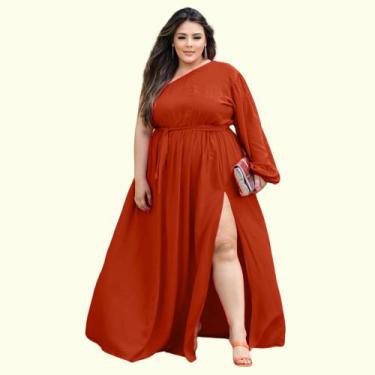 Imagem de Vestido Plus Size Manga Nula Com Fenda Lateral Festa Convidada Madrinh
