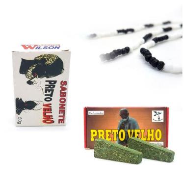 Imagem de Kit Preto Velho Guia De Miçanga, Sabonete Proteção Defumador - Mandala