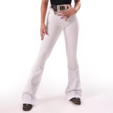 Imagem de Calça Jeans Branca Básica Moda Country Cintura Alta Flare Modeladora E