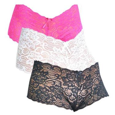 Imagem de Kit 5 Calcinhas Caleçon Renda Lingerie Forro Algodão Shortinho - Bella