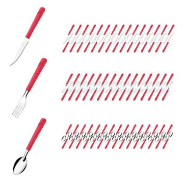 Imagem de 90 Talher Faca Garfo Colher Inox Vermelho Luna Restaurante - Taumer, L