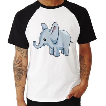 Imagem de Camiseta Raglan Elefante Bebê - Foca na Moda, Branco, Preto, GG