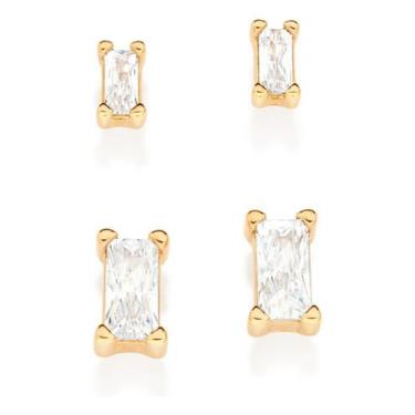 Imagem de Kit Brinco Solitários Retangulares Composto 527048 - Rommanel, Branco,