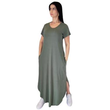 Imagem de Vestido Plus Size Camisetão Longo Maxi Soltinho Verde - Le Bela 