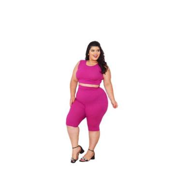 Imagem de Conjunto Canelado Plus Size Cropped + Bermuda Cg - La-Bella Modas , Fu