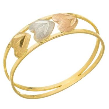 Imagem de Anel De Ouro 18k/750 Aro Duplo Tricolor Três Corações - DR Jóias, 16