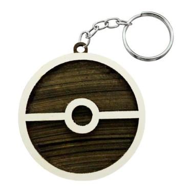 Imagem de Pacote 10 Chaveiro 3d Pokebola Com Argola 5cm Mdf Madeira Decorada - A