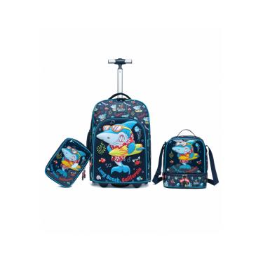 Imagem de Infantil - Kit Mochila Rodinha Tubarão Bolsa Escolar Menino Lancheira Estojo  menino