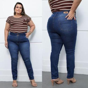 Imagem de Calça Skinny Jeans Feminina  modeladora Plus Size escura cintura alta 