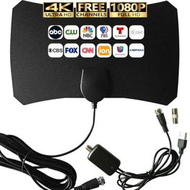 Imagem de Antena interna para canais locais - HDTV digital amplificada HD 4K com amplificador de sinal - Suporte aéreo de recepção longa 360 para todos os tipos de TV