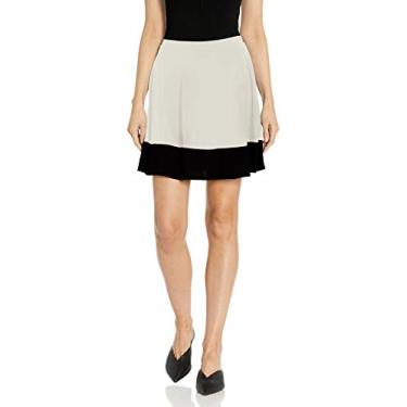 Imagem de Saia patinadora Star Vixen feminina, elástica, barra colorida, rodada, marfim/preta, GG, Marfim/preto, GG