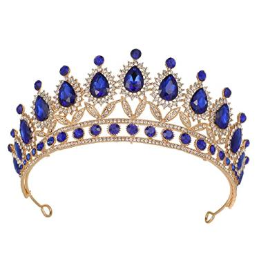 Imagem de Kamirola Coroa Real Queen e Tiaras Princesa Coroa para Mulheres e Meninas Faixas de Cristal para Noiva, Princesa para Casamento e Festa (Azul Safira)