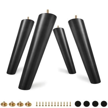 Imagem de FoDau770 Pernas de móveis de madeira de borracha preta 20 cm, pés de madeira afunilados inclinados conjunto de 4 pés de móveis UNC de meados do século, peças de reposição para armário, sofá, cômoda
