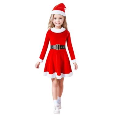Imagem de DANBAIEGG Roupa de Natal para meninas, vestido de Papai Noel, roupas de Natal com chapéu e cinto (vermelho, 9 anos)
