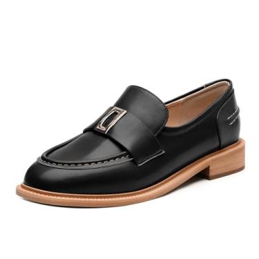 Imagem de SKYSTERRY Mocassins femininos com bico redondo, salto grosso, confortável, mocassins femininos para trabalho, festas, encontros, compras, Preto, 36