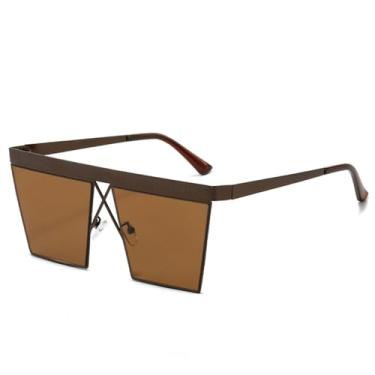 Imagem de JRLLFD Óculos de sol siameses vintage, masculino, feminino, liga, sem aro, grandes, quadrados, retrô, óculos escuros, marrom, tamanho único