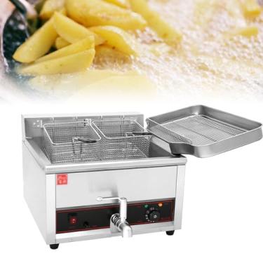 Imagem de Fritadeira elétrica comercial, 17L 5000W com cesto removível duplo, fritadeira elétrica de bancada em aço inoxidável com controle de temperatura e filtragem de óleo, fritadeira para restaurante