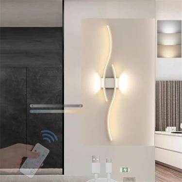 Imagem de Lâmpada de parede LED com faixa longa, regulável com controle remoto, arandelas de parede sem fio, luzes de parede recarregáveis por USB, alimentadas por bateria, metal minimalista, iluminação de