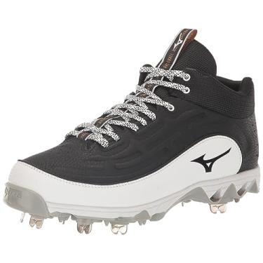 Imagem de Mizuno Chuteiras de beisebol masculinas 9-spike Ambition 3 Mid, Preto/branco, 38