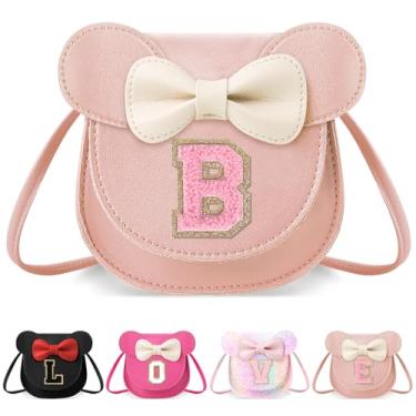 Imagem de izuzta Bolsa infantil para crianças 1 2 3 4 5 6 7 8 anos de idade bonito mouse orelha laço bolsa transversal presente de aniversário, Bolsa pequena/rosa/letra rosa, B, B
