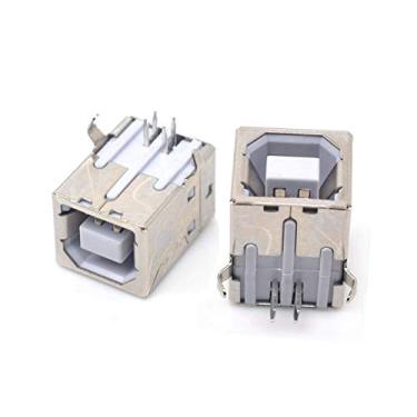 Imagem de YXQ USB tipo B porta fêmea 4 pinos 90 graus B conector de solda PCB montagem tomada DIP tom prata, 5 peças