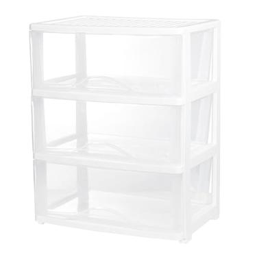 Imagem de BYCY Organizador de armazenamento de plástico branco com 3 gavetas com rodízios, organizador de montagem de carrinho organizador de papel para escritório arte artesanato suprimentos cômoda sala de