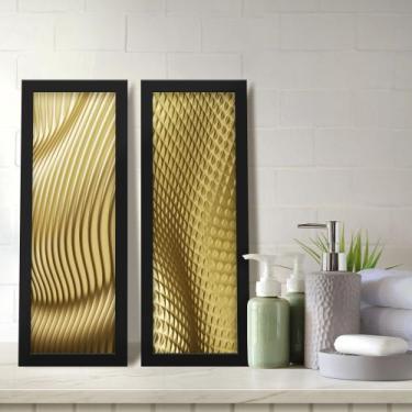 Imagem de Kit 2 Quadros Decorativos Lavabo Abstrato Dourado Ondas Moderno - Deli