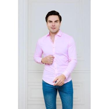 Imagem de Camisa Social Masculino Slim Fit Executivo - I.Con, Rosa claro, 6