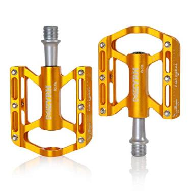 Imagem de pedais de plataforma para mountain bike ThinkTop para MTB BMX, ultraleve 9/16 bicicleta pedal de alumínio plano, 3 rolamentos selados Ever Lubricate, Dourado