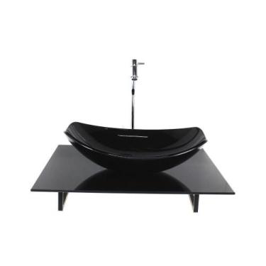 Imagem de Kit Cuba Vidro Oval Chanfrada Tampo 60Cm Preto Full E - Cubas E Gabine