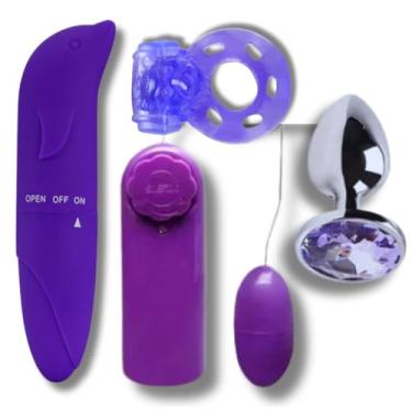 Imagem de Kit Vibrador Golfinho + Xana Loca + Ku Loco + Plug Anal P + Egg Ovo Masturbador + Anel Peniano (Kit Roxo)