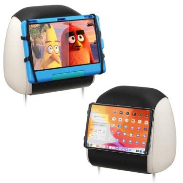 Imagem de afontoto Suporte de silicone para encosto de cabeça de carro – Pacote com 2 suportes universais para tablet de carro e crianças, suporte de encosto de cabeça ajustável para carro, compatível com todos