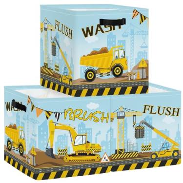 Imagem de HUUMONSS Cesto organizador de 30 cm para escavadeira, caminhão basculante, guindaste, cesto de armazenamento de roupas, para armário, prateleira, carro, berçário, quarto de criança, caixa de