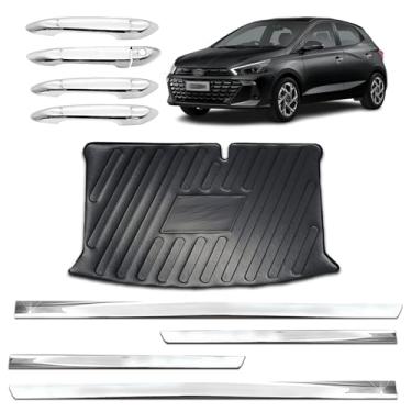 Imagem de Aplique Maçaneta Externa Protetor Bandeja de Porta-Malas Friso Lateral Slim Inferior Adáptavel para HB20 Hatch 2021 2022 2023 2024 Kit Cromado 4 Portas