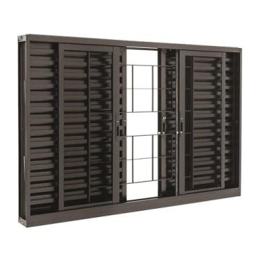 Imagem de Janela Veneziana Grade Quadriculada Black em Aço 100 x 200 x 12 cm 6 F