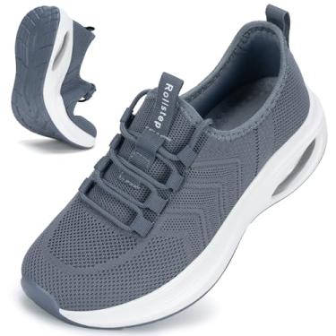 Imagem de Rollstep Tênis feminino de largura extra larga com amortecimento de ar, tênis de corrida ultraleve, academia, treino, treino, respirável, com suporte de arco, Cinza escuro, 7 Wide