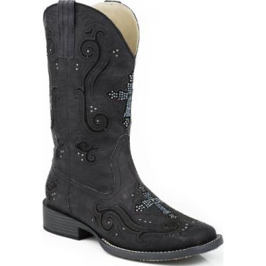 Imagem de ROPER Bota feminina Faith Rhinestone bico quadrado casual cano médio salto baixo 2,5-5 cm - marrom, Preto, 36